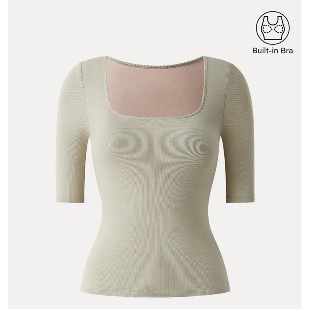 OGL Essential Stretch Cotton Square Neck Brami Top XL Dark Alabaster Neutral NWT